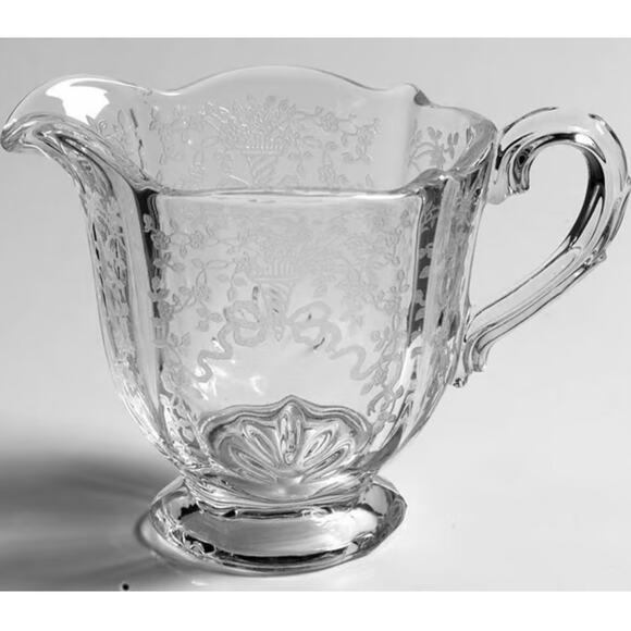 Fostoria Corsage Pattern Clear Etched Crystal Creamer Sugar Bowl & Relish Dish - Picture 2 of 13